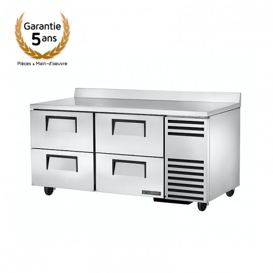 True - Comptoir positif avec dosseret inox 340L 4 portes